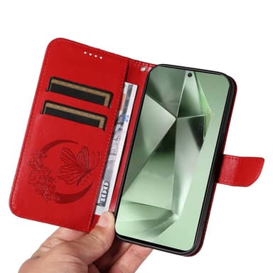 Til Samsung Galaxy S24 FE Deksel Stativ Lommebok-deksel Sommerfuglemønster - Rød