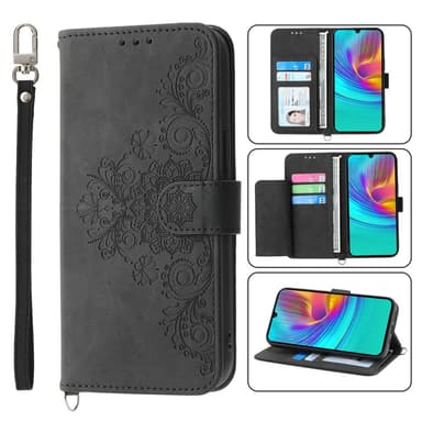 Til Samsung Galaxy A16 5G/A16 4G Deksel med Blomstermønster Lommebok-deksel - Svart