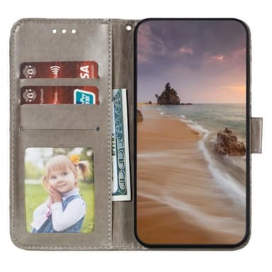 Til Samsung Galaxy A16 5G/A16 4G PU lærveske med blomstermønster - grå