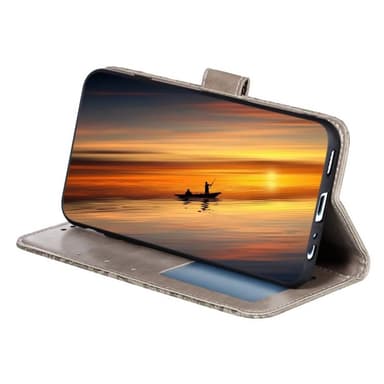 Til Samsung Galaxy A16 5G/A16 4G PU lærveske med blomstermønster - grå