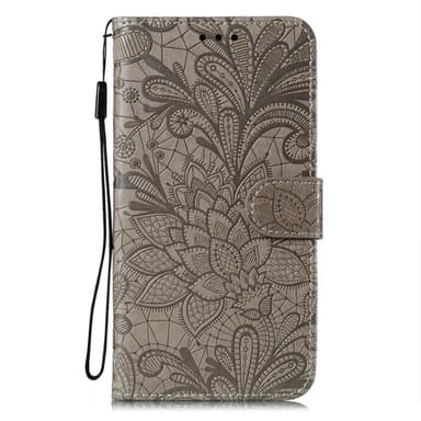 Til Samsung Galaxy A16 5G/A16 4G PU lærveske med blomstermønster - grå
