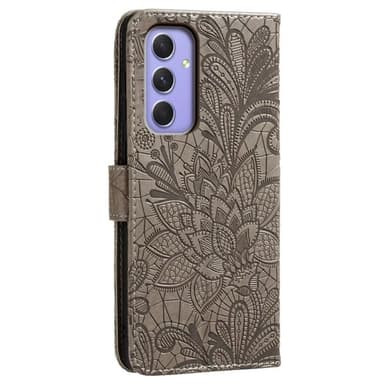 Til Samsung Galaxy A16 5G/A16 4G PU lærveske med blomstermønster - grå
