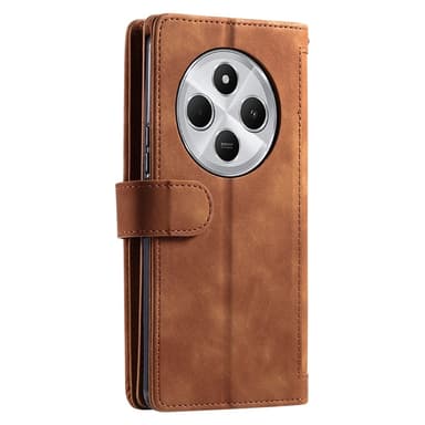 Til Xiaomi Redmi 14C Deksel med Glidelås og 9 Kortspor - Brun