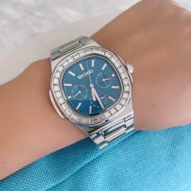 SKMEI Watch Business Men Quartz Watch Zircon mote armbåndsur - sølv+blå