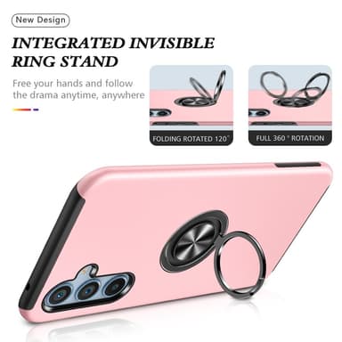 Til Samsung Galaxy A16 5G/A16 4G Hybrid Deksel med Roterbar Ringholder - Rosa