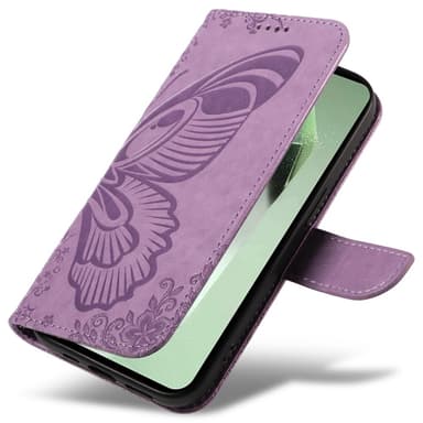 Til Samsung Galaxy S24 FE Deksel Stativ Lommebok-deksel Sommerfuglemønster - Lilla