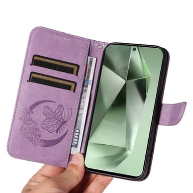 Til Samsung Galaxy S24 FE Deksel Stativ Lommebok-deksel Sommerfuglemønster - Lilla