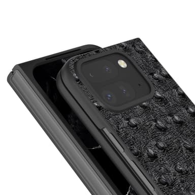 ABEEL til Google Pixel 9 Pro Fold 5G Case Cowhide + PC-telefonveske med strutsetekstur - svart
