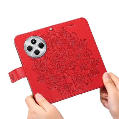 Til Xiaomi Redmi 14C Lommebok-deksel med blomstermønster - rød