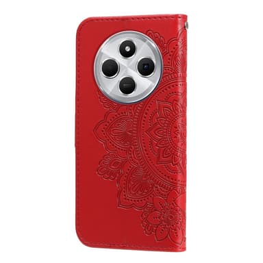 Til Xiaomi Redmi 14C Lommebok-deksel med blomstermønster - rød
