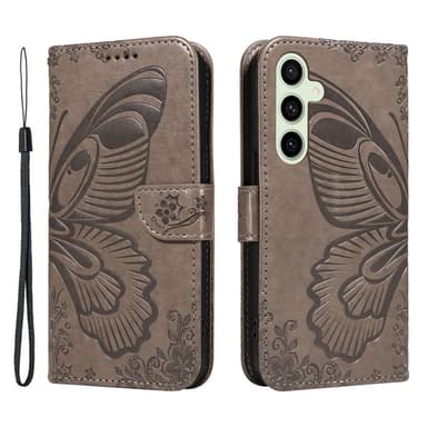 Til Samsung Galaxy S24 FE Deksel Stativ Lommebok-deksel Sommerfuglemønster - Grå