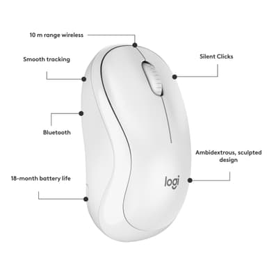 Logitech M240 Silent Bluetooth trådløs datamus (hvit)