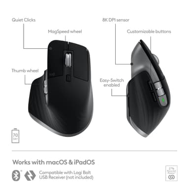 Logitech MX Master 3S for Mac trådløs mus (space grey)
