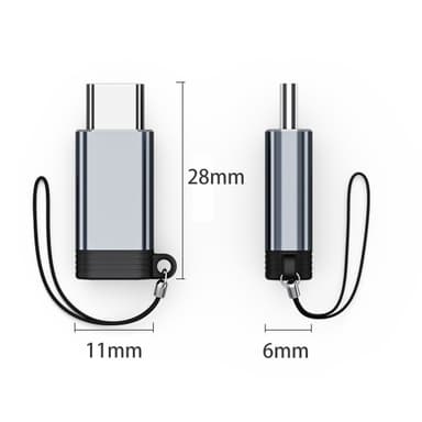 Adapter Lightning (hun) til USB-C (hann), kompatibel med iPhone 15 Grå