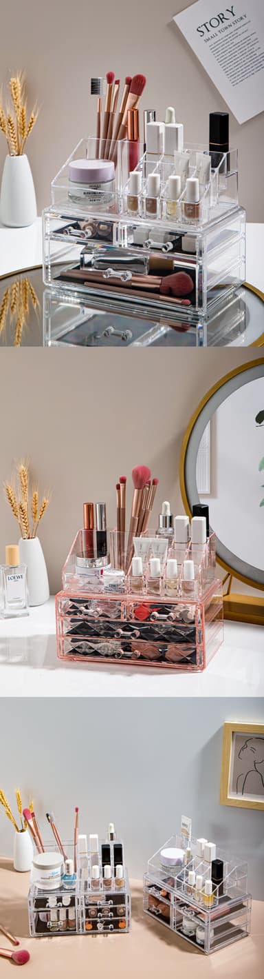 Clear Makeup smykkeskrin, akryl kosmetisk smykkeskrin, 4 skuffer