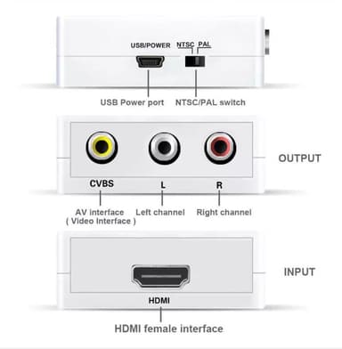 HDMI til AV / RCA signalomformer 1080p Hvit