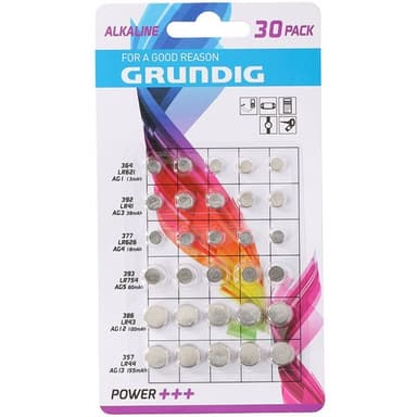 Grundig Knappcellebatteri 30-pakning med mindre batterier