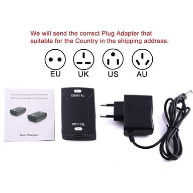 Optisk Toslink adapter til Koaksial RCA