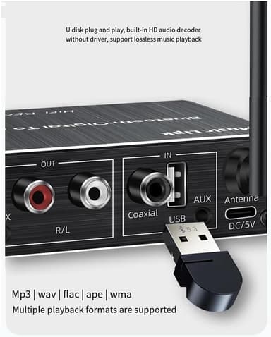 NÖRDIC Bluetooth 5.4 Audio Mottaker DAC Konverter USB Minne 3.5MM AUX RCA Coaxial