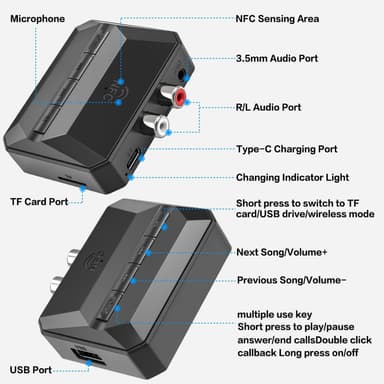 NÖRDIC Bluetooth Mottaker 5.3 RCA 3.5mm AUX med NFC MicroSD Kort USB Minne