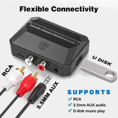 NÖRDIC Bluetooth Mottaker 5.3 RCA 3.5mm AUX med NFC MicroSD Kort USB Minne