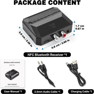 NÖRDIC Bluetooth Mottaker 5.3 RCA 3.5mm AUX med NFC MicroSD Kort USB Minne