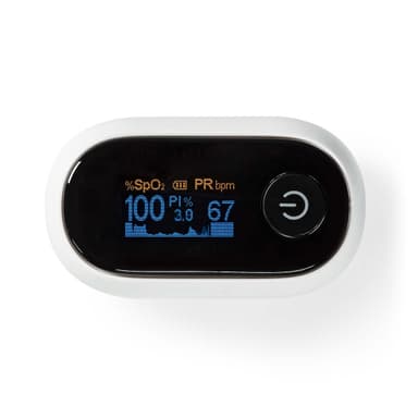 Nedis SmartLife Pulsoksymeter | Bluetooth® | OLED-Skjerm | Anti-bevegelse interferens / Auditiv alarm / Oksygenmetning (SpO2) / Perfusjonsindeks / Puls / Sensor med høy presisjon | Hvit
