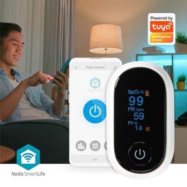 Nedis SmartLife Pulsoksymeter | Bluetooth® | OLED-Skjerm | Anti-bevegelse interferens / Auditiv alarm / Oksygenmetning (SpO2) / Perfusjonsindeks / Puls / Sensor med høy presisjon | Hvit