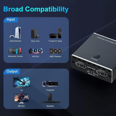 NÖRDIC HDMI 2.1 bryter og extractor 8K60Hz 4K120Hz ARC CEC EDID, S/PDIF og AUX extractor