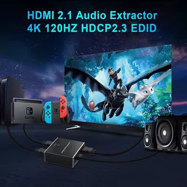 NÖRDIC HDMI 2.1 bryter og extractor 8K60Hz 4K120Hz ARC CEC EDID, S/PDIF og AUX extractor