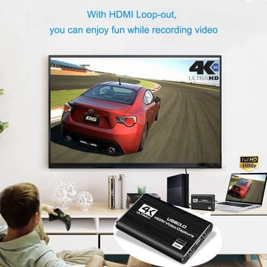 NÖRDIC Videoopptaksadapter USB3.0 HDMI-utgang 4K 60Hz HDMI med sløyfemikrofon og lydutgang HDMI-signalsløyfeutgang
