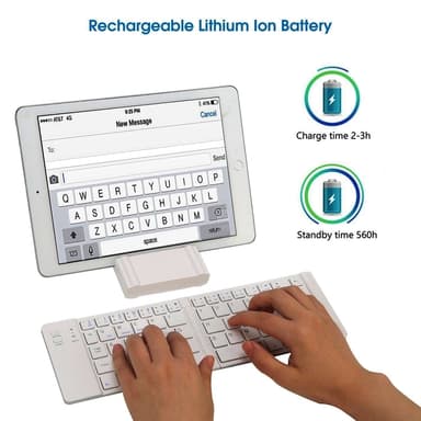 NÖRDIC Sammenleggbart Bluetooth-tastatur 66 taster US Layout Hvit