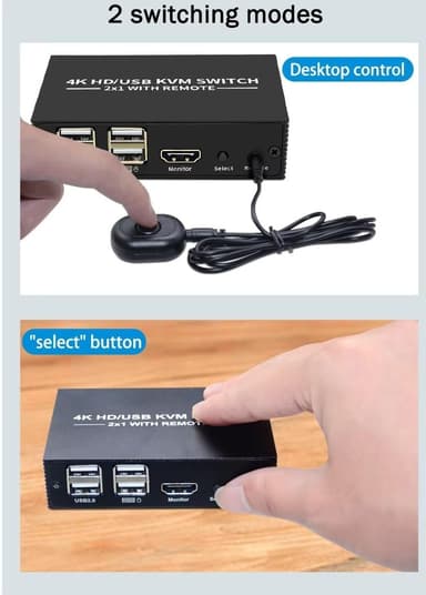 NÖRDIC KVM Switch 2 PC to 1 HDMI 2.0 and 4xUSB for Xbox, PS5, Laptop