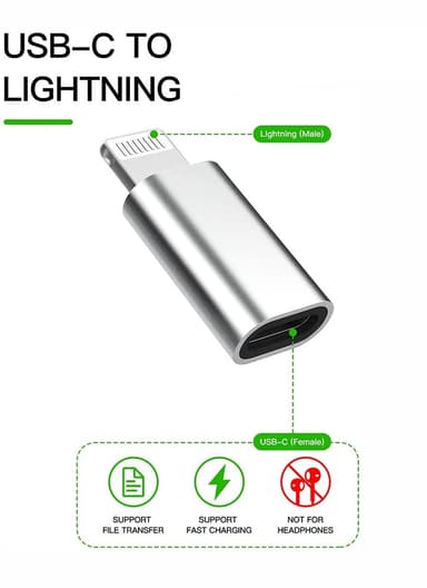 NÖRDIC 2 i 1 adaptersett USB C til lynet Kvinne og Lightning HA til USB C Ho (non-MFI) Aluminium Space Grey