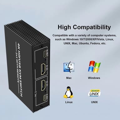 NÖRDIC KVM Switch 2 PC to 1 HDMI 2.0 and 4xUSB for Xbox, PS5, Laptop