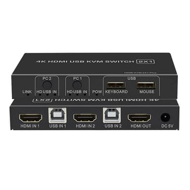 NÖRDIC KVM Switch 2 PC to 1 HDMI 2.0 and 4xUSB for Xbox, PS5, Laptop
