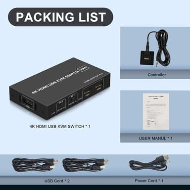 NÖRDIC KVM Switch 2 PC to 1 HDMI 2.0 and 4xUSB for Xbox, PS5, Laptop