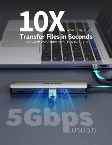 NÖRDIC 1 til 6 USB C dokkingstasjon i aluminium 1xHDMI 4K 30Hz 1xUSB-A 3.0 1xUSB-A 2.0 5Gbps 1x USB C PD87W 1xSD/TF-kortleser