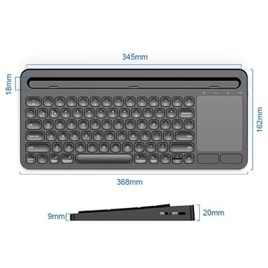 NÖRDIC Bluetooth-tastatur med pekeplate, amerikansk layout 78 taster