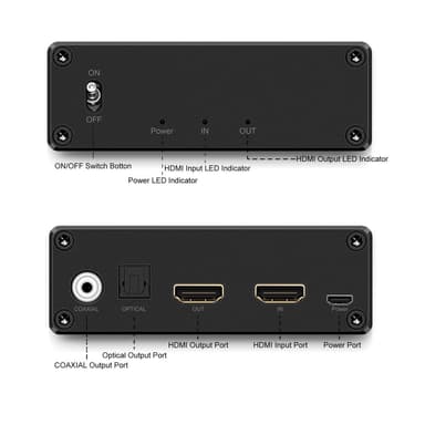 NÖRDIC HDMI Audio Extractor 5.1, 1xHDMI inngang til 1xHDMI 2,0 4K i 60 Hz, digital (TOSLINK) og koaksial lydutgang. Xbox One, PS3 / PS4, Apple TV