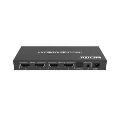 NÖRDIC 2x2 HDMI 2.0 matrisebryter 4K60Hz med Extractor Toslink & Stereo EDID HDR HDCP2.2 Dolby Digital+, DTS 5.1