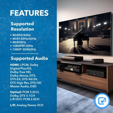 NÖRDIC 8K HDMI 2.1 ARC Extractor - SPDIF + 3,5 mm ekstraksjon, HDMI CEC Dolby Digital/DTS, Atmos, Dolby Vision, HDR10+