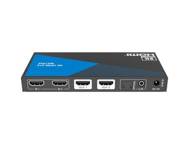 NÖRDIC 8K HDMI 2.1 matrisebryter 2x2 med lyd-extractor Toslink & Stereo EDID CEC, Dolby Atmos, Digital Plus, DTS-EX