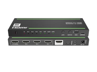 NÖRDIC 8K HDMI 2.1 eARC/ARC Switch og Extractor 4 til 1 Optisk SPDIF & Stereo CEC HDR Dolby Atmos, True HD, Digital Plus, DTS-HD Master