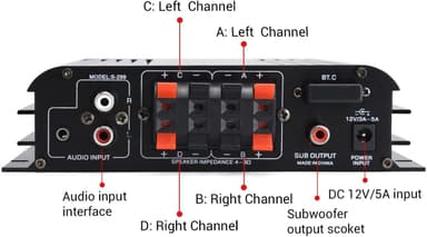 NÖRDIC Bluetooth 5.0 stereo 2.1 forsterker 4X40W + 50W RMS forsterker 2 høyttalere og subwoofer med USB og SD mediespillerinngang