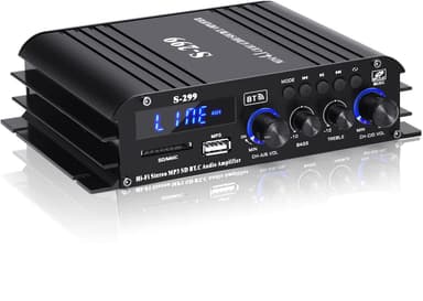 NÖRDIC Bluetooth 5.0 stereo 2.1 forsterker 4X40W + 50W RMS forsterker 2 høyttalere og subwoofer med USB og SD mediespillerinngang