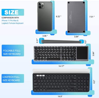 NÖRDIC Bluetooth-tastatur med touchpad US Layout 64taster MacOS, iOS, Windows, Android