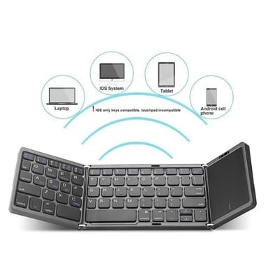 NÖRDIC Bluetooth 5.0 sammenleggbart tastatur med pekeplate 64 taster Multiparing IOS Android Windows US Layout