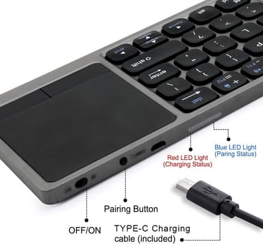 NÖRDIC Bluetooth-tastatur med touchpad US Layout 64taster MacOS, iOS, Windows, Android