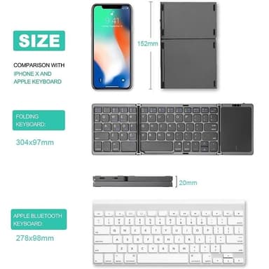 NÖRDIC Bluetooth 5.0 sammenleggbart tastatur med pekeplate 64 taster Multiparing IOS Android Windows US Layout